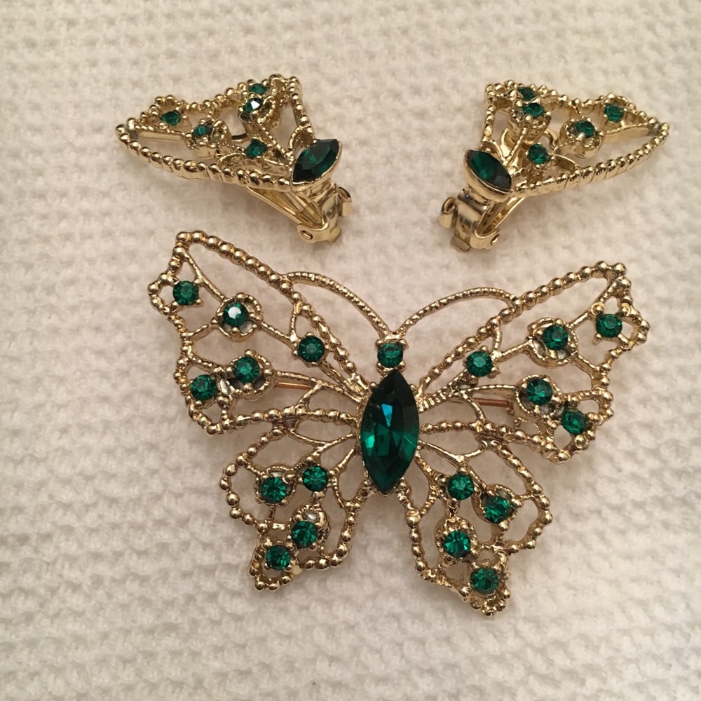 Butterfly Pin and Matching Clip-On Earrings